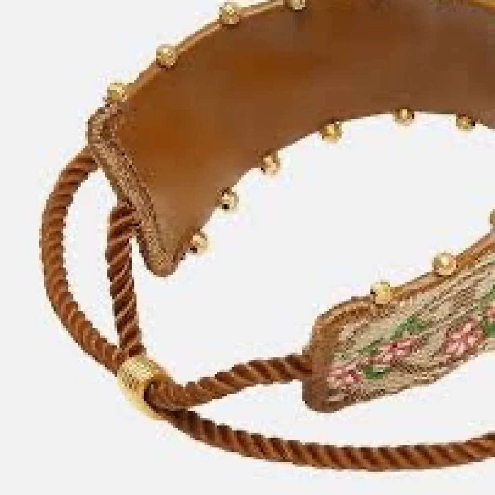 NWT Authentic Tory Burch T-Monogram Logo & Floral Embroidery Slider Bracelet